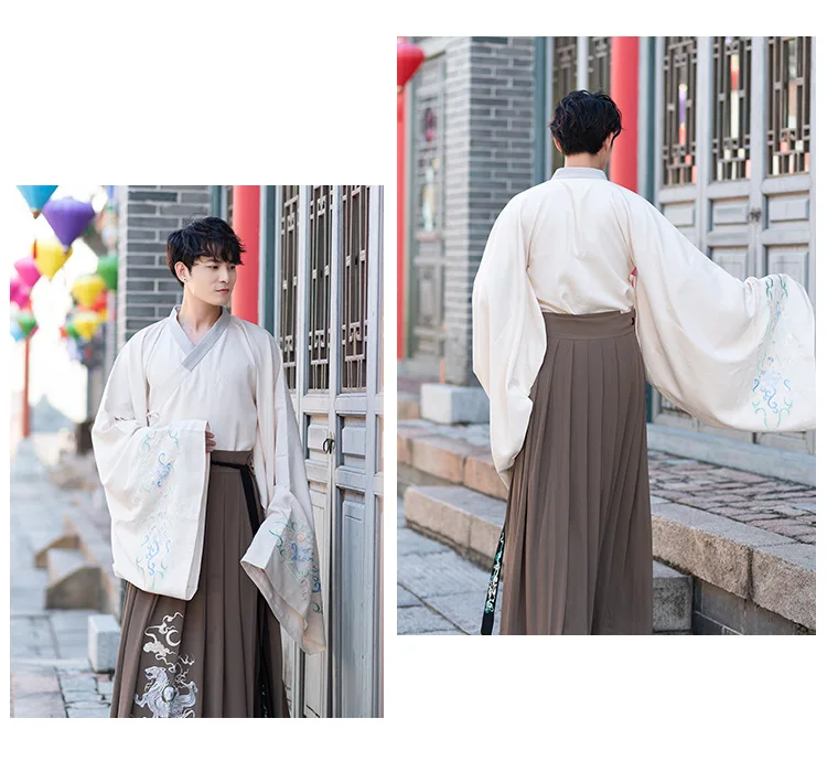 Hanfu мужская одежда куртка+ юбка+ вышитый плащ осень зима большие рукава китайские древние костюмы рыцарский Стиль Одежда