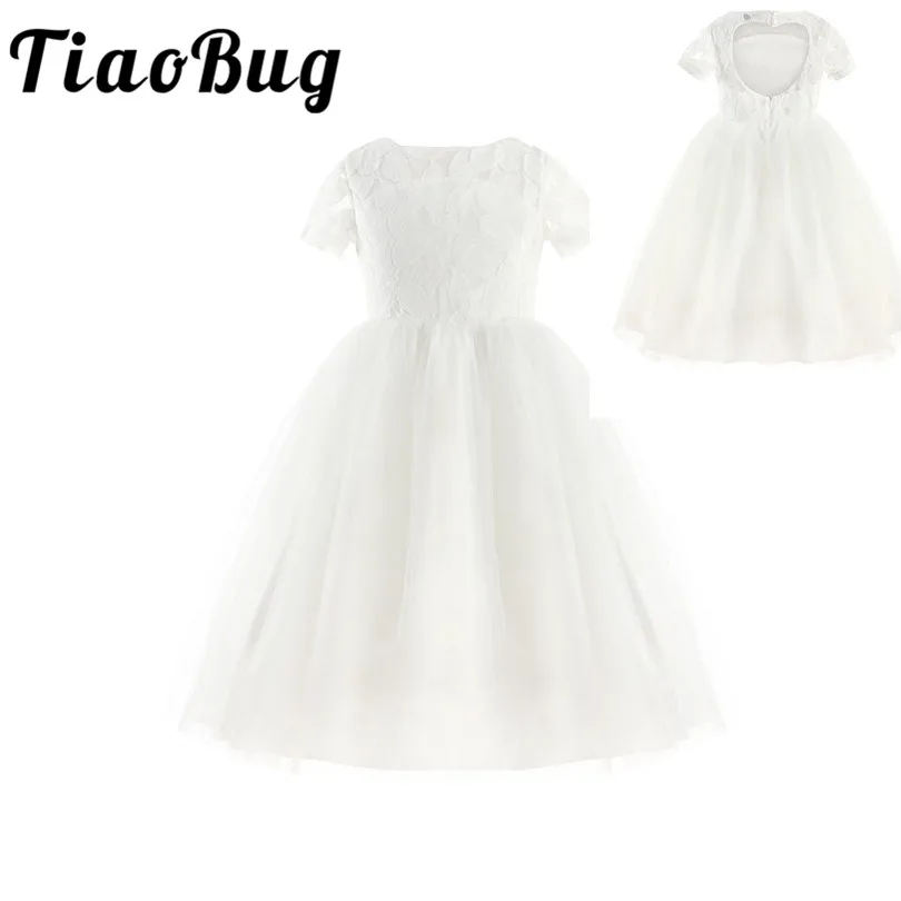TiaoBug Белое платье с цветочным рисунком для девочек со стразами открытой спиной