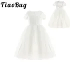 Белое кружевное платье TiaoBug для девочек, с вырезами на спине, в форме сердца, для первого причастия
