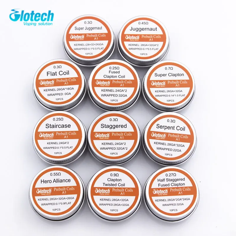 Готовые катушки Glotech Super Clapton Juggernaut сдвоенные сползающие спирали для RDA RTA
