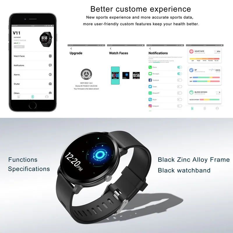 V11 умные часы IP67 водонепроницаемые из закаленного стекла спортивные