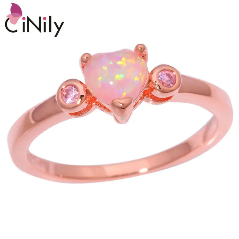 CiNily Created Pink Fire Opal Zircon Rose Gold Color Wholesale Hot Sell for Women Jewelry Ring Size 7 8 9 OJ8851 | Украшения и