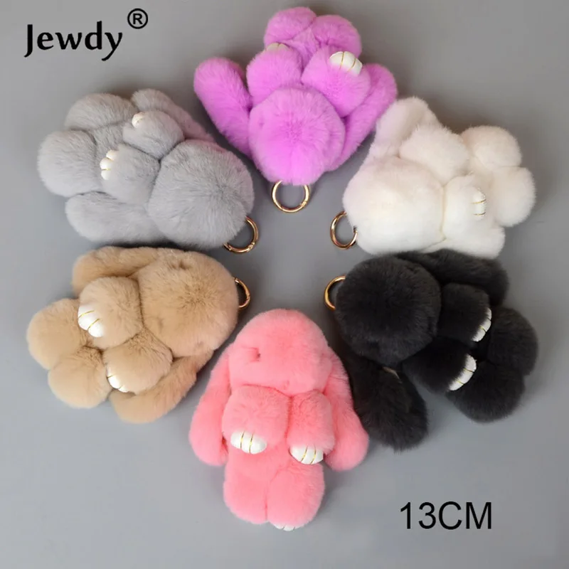 

Fluffy Bunny Keychain Women Cute Rabbit Fur Ball Key Holder Pompon Toy Doll Bag Charm Car pompom de fourrure Keyrings Jewelry