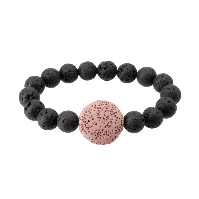 pink Круглый браслет из вулканических камней диффузор эфирного масла лава-рок регулируемый браслет из бисера для мужчин и женщин браслет-нитка с шармом - Окраска металла: pink