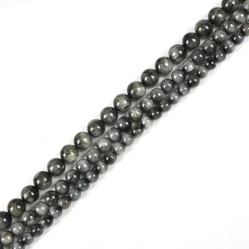 

Gray Full Stone beads Smooth Hawk Eyes Gem Round Loose Beads 6/8/10/12mm Pick Size For Jewelry Accessories Making 15inch H248