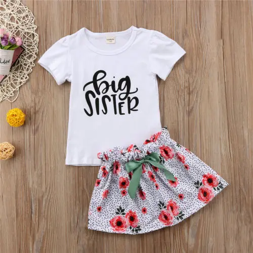 Детская одежда для девочек «Big Sister», «Little Sister», хлопковый комплект одежды летние шорты с длинными рукавами и буквенным принтом комбинезонные костюмы футболка и брюки-юбка с цветочным принтом