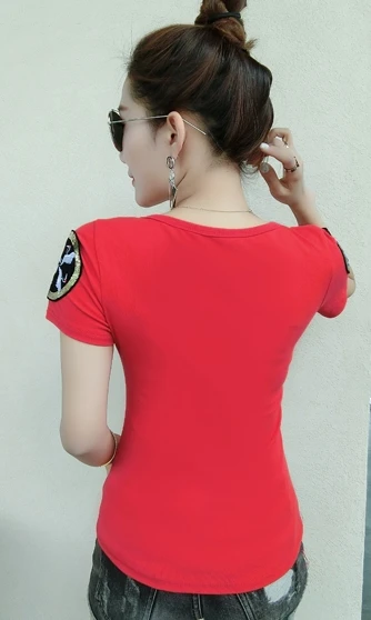 Уличная футболка с блестками и вышивкой в виде лебедя 2019 Летняя женская