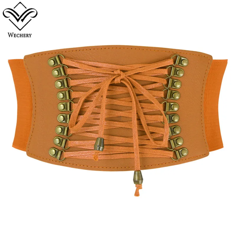 orange Wechery, Женский корсет, готическое подгрудное бюстье, на шнуровке, для живота, для похудения, пояс для живота, корсет, сексуальные топы, ремни, кожаный корсет - Цвет: orange