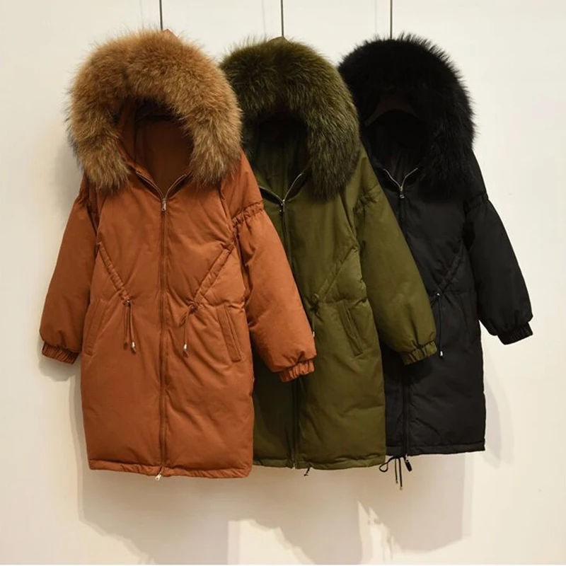 Женская зимняя куртка из натурального меха 2018 Новая модная длинная теплая парка