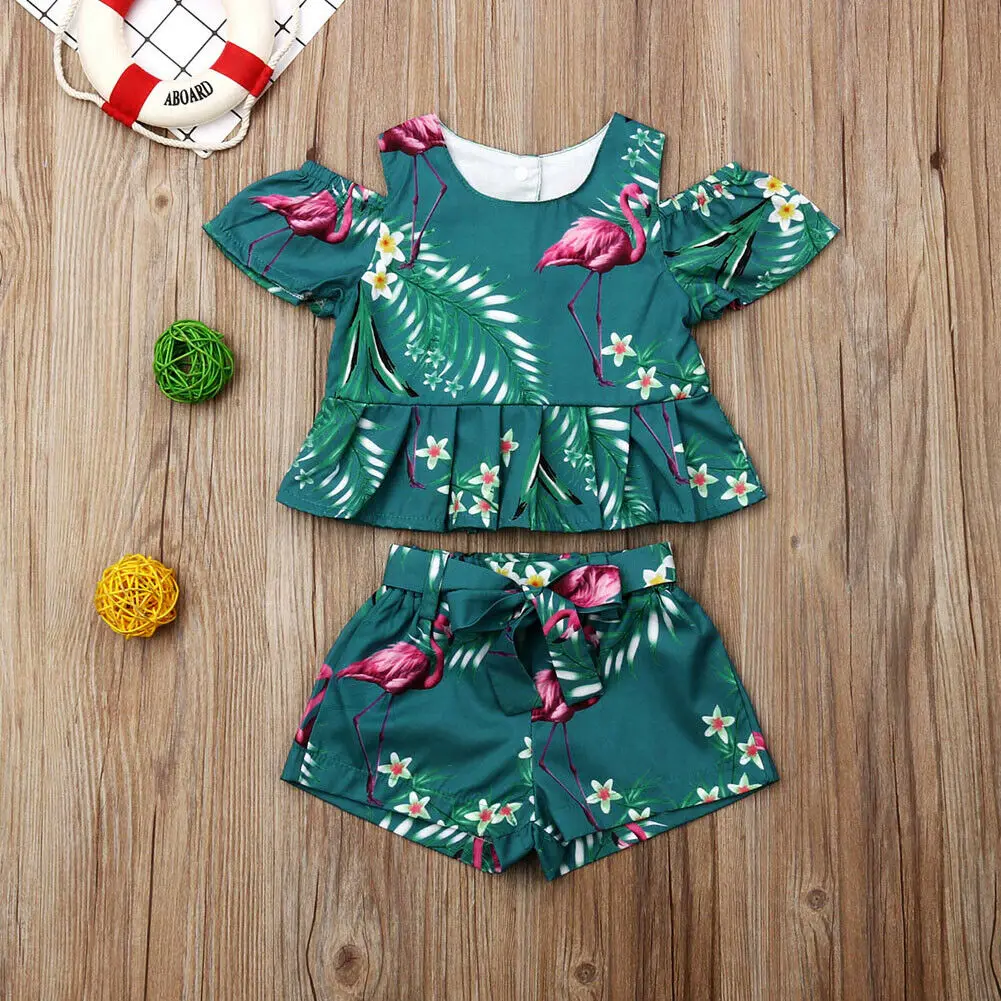Летние топы с цветочным принтом для маленьких девочек шорты комплект одежды из 2