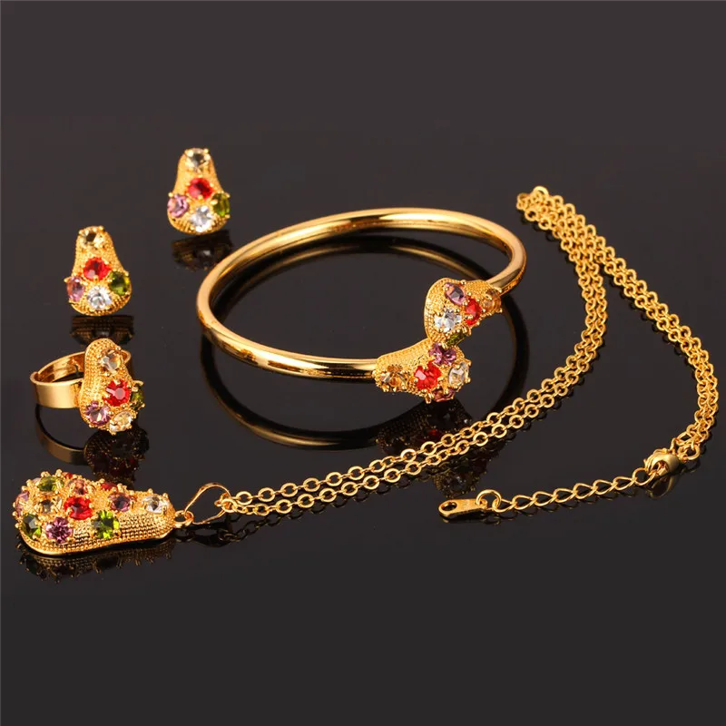 U7 Кристалл Колье Браслет Серьги Кольцо Набор Украшений Для Женщин Свадебные