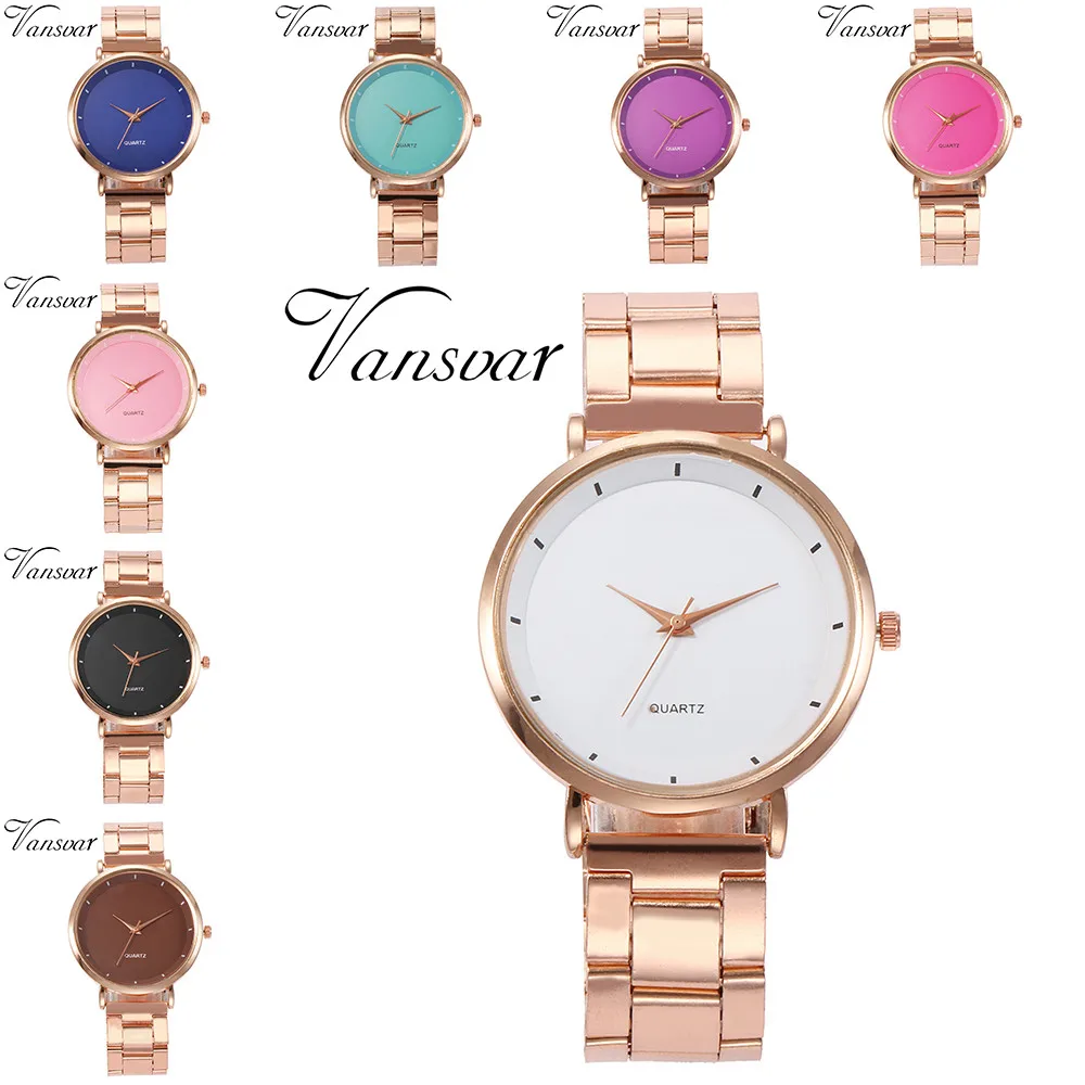 Vansvar повседневные кварцевые часы из нержавеющей стали с арабскими цифрами