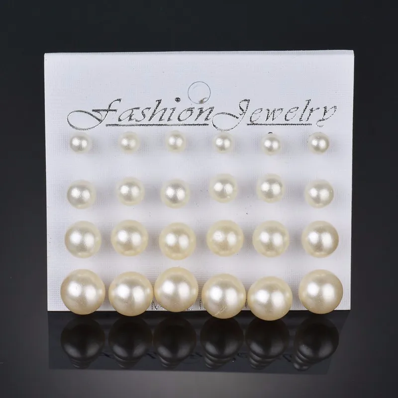 Мода 12 пар/уп. Женские квадратные хрустальные серьги-кольца в форме сердца для женщин, пирсинг серьги из искусственного жемчуга с цветочными мотивами - Окраска металла: 1 Set
