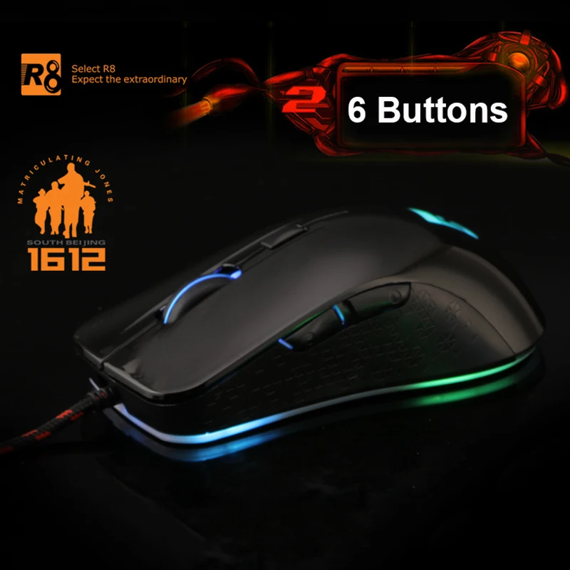 R8, проводная 7 цветов, светодиодный, с подсветкой, дышащая игровая мышь, 2400 dpi, с регулировкой USB, эргономичная оптическая геймерская мышь, ноутбук, компьютер+ 6 кнопок
