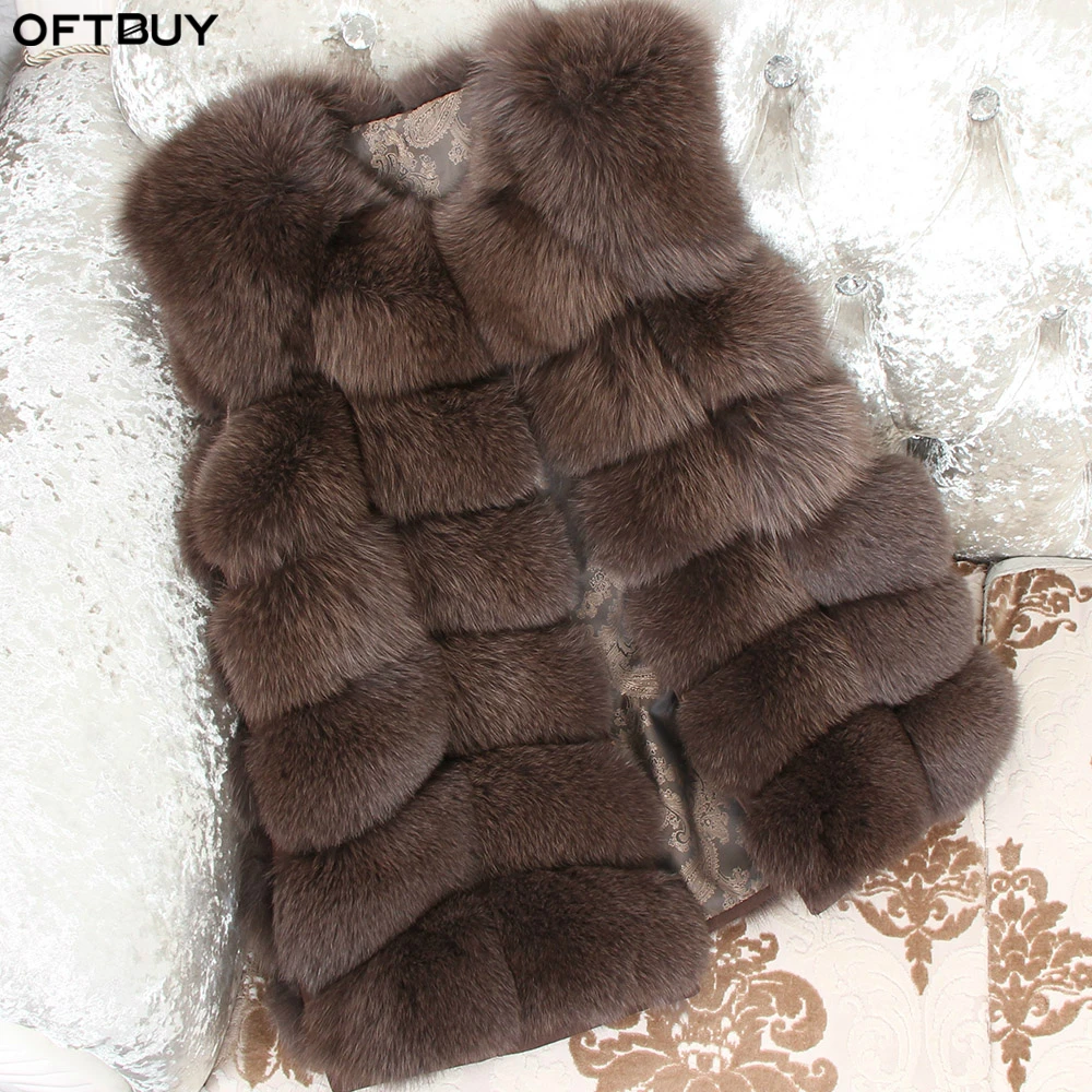 OFTBUY новая весенняя зимняя женская куртка из натурального Лисьего меха, жилет без рукавов, пальто, Толстая теплая верхняя одежда, Уличная Повседневная одежда