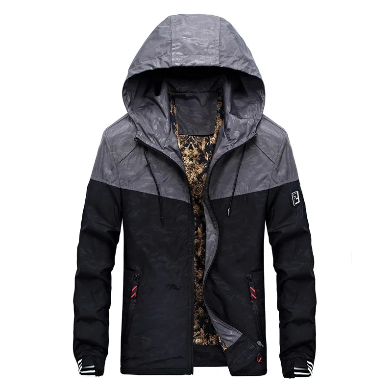 

Spring and autumn new men's zipper jacket man's fashion casual hooded jacket long-sleeved jacquard color matching male clothing