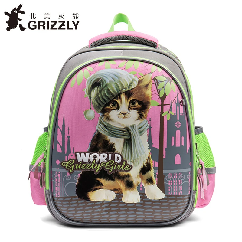 Школьные сумки GRIZZLY для девочек, водонепроницаемая сумка, Детский рюкзак с мультипликационным принтом, маленький размер, ортопедическая школьная сумка, кукольные подвесные сумки