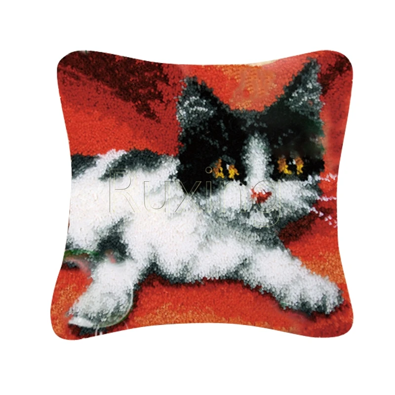 

HOT Latch Hook Cushion Kits Gift DIY Needlework Crocheting Throw Pillow Unfinished Yarn Embroidery Pillowcase Cat Crafts