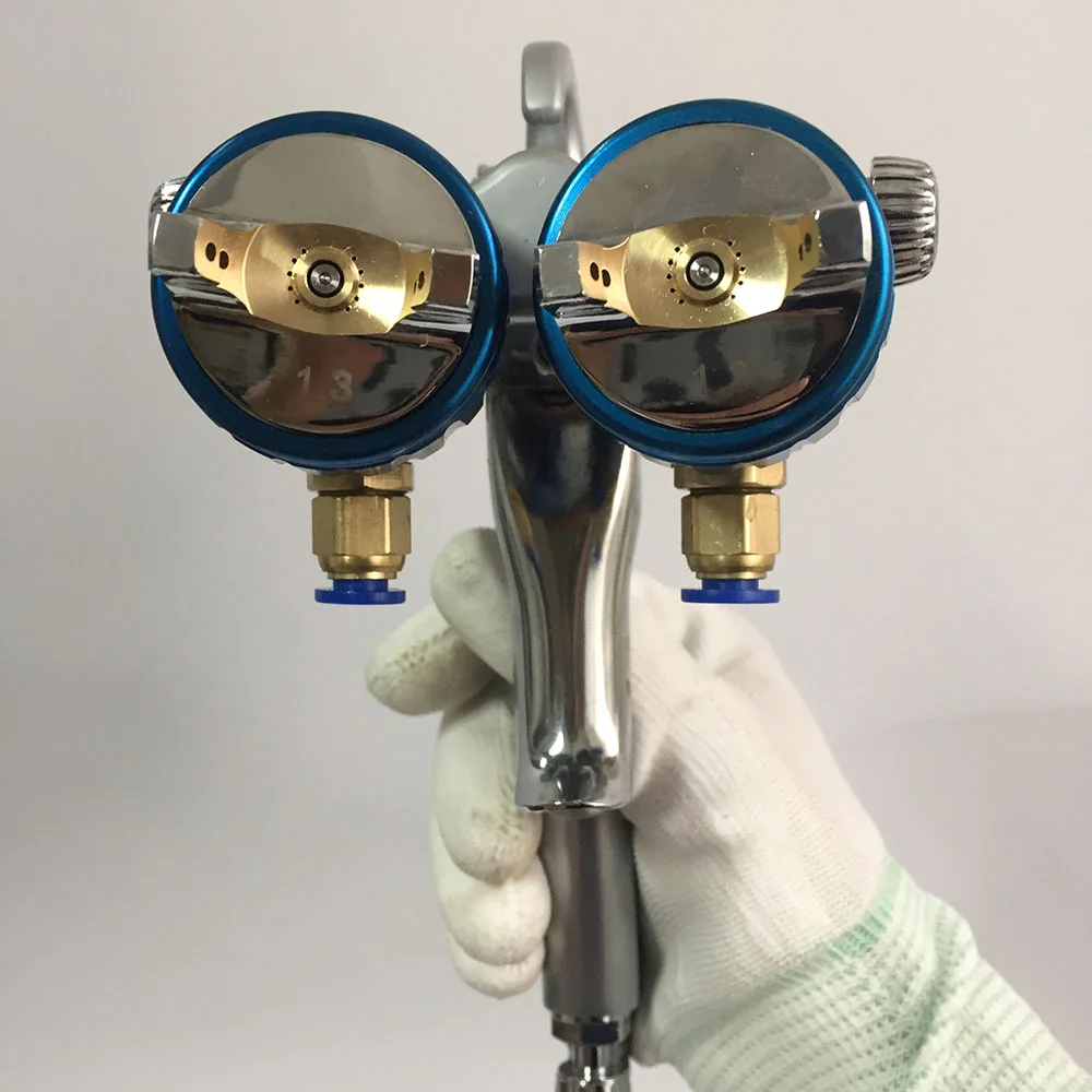 Высококачественный пистолет-распылитель SAT1189 высокого давления для покраски автомобиля, двойная насадка, Воздушный пистолет-распылитель с подачей давления, золотые, серебряные зеркальные краски, инструменты