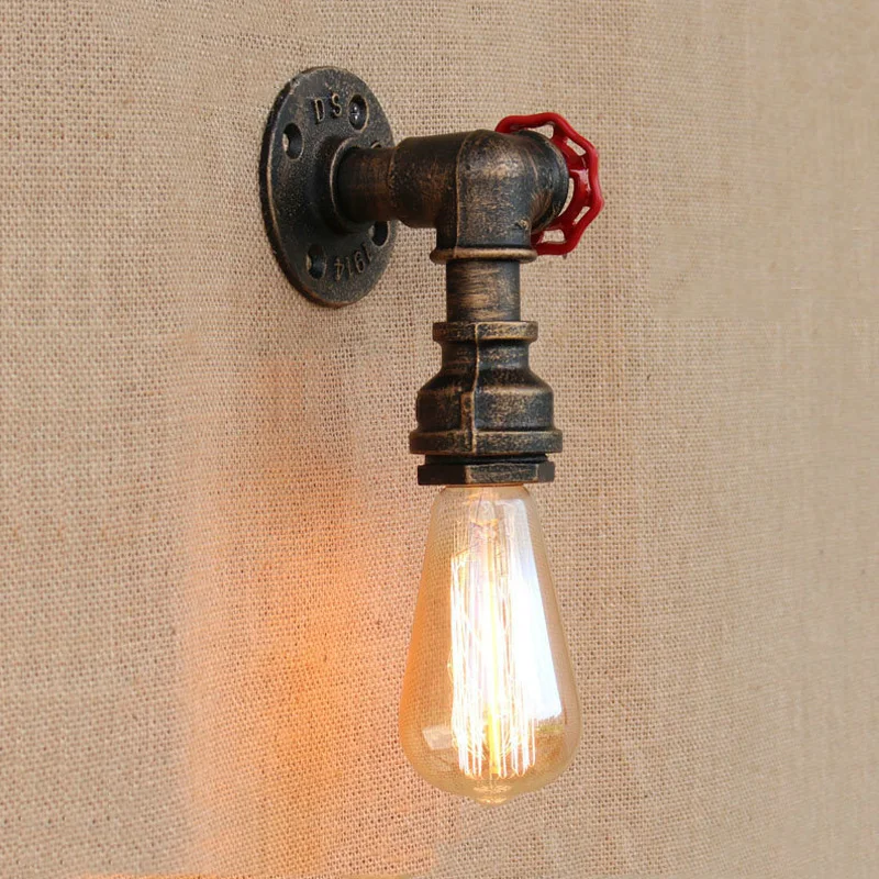 

Loft Iron Lamp Vintage Pipe Wall Light Corridor Porch Aisle Stair Room Bedside Bar Club Restaruant Cafe Light Bra Wall Sconce