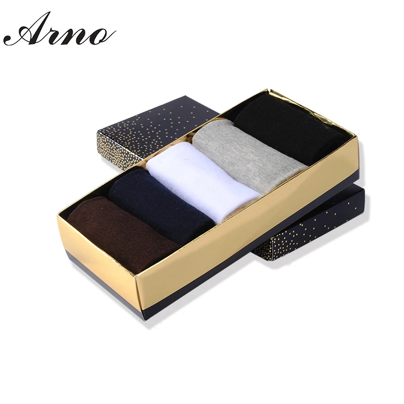 Arno одноцветные Классические мужские носки 5 пар Подарочная коробка хлопковые