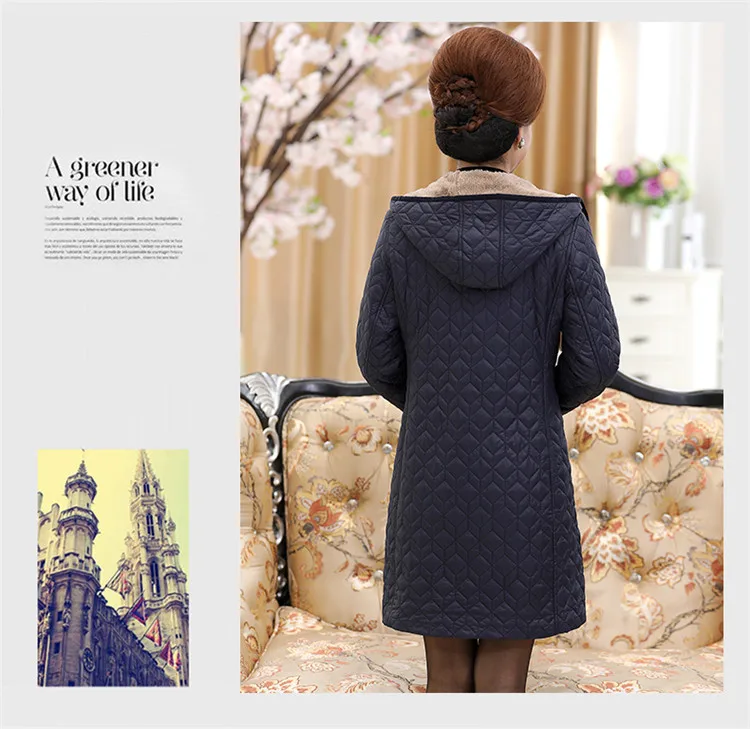 Women Parkas Thick Jacket Winter Coat Long Middle-aged Hooded Warm Cotton Outwear Plus Size 4XL Elderly Mom Padded Velvet Coats