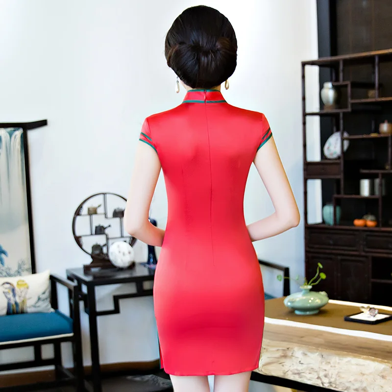 Шелковое платье короткое cheongsam ручная роспись изменение девушка тонкий моды