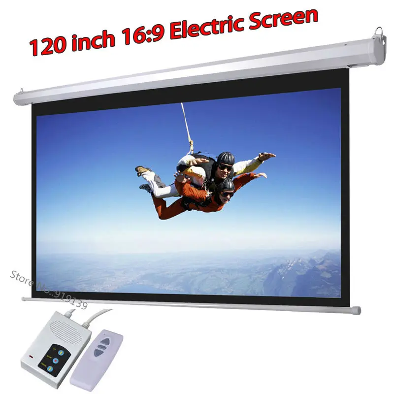 DHL Fast Shipping Big Cinema Motorized Projection Screen 120 Inch 16:9 Matt White 3D Projector Electric Screens With Remote