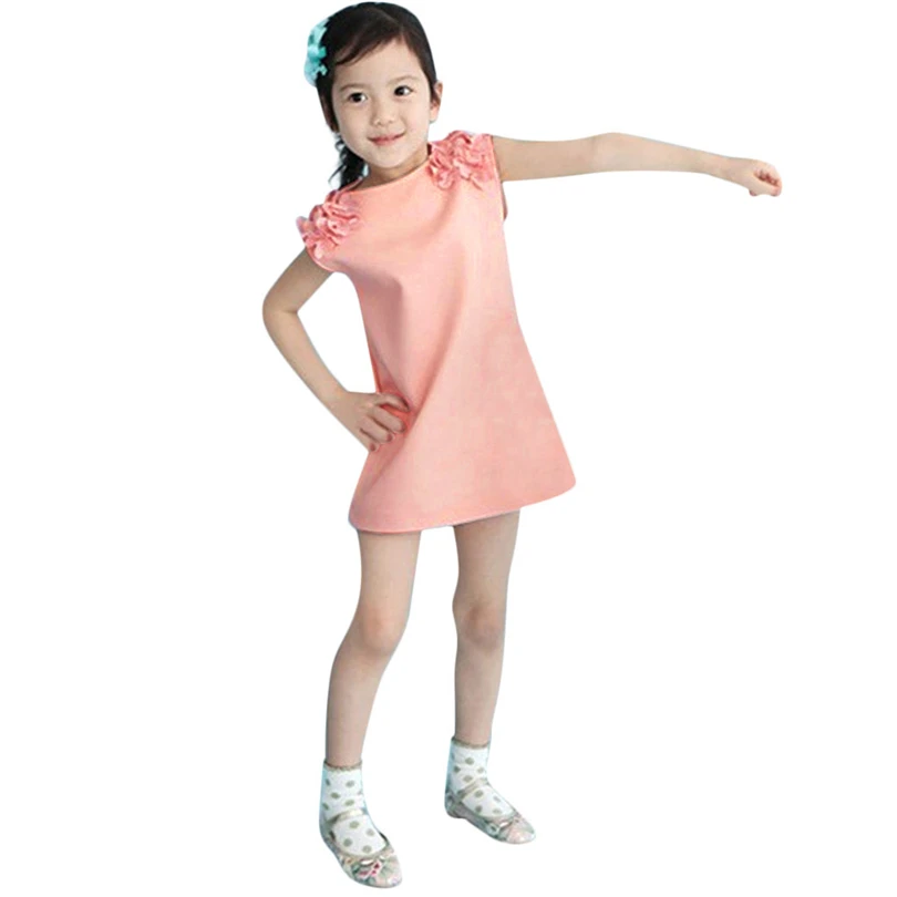 Children's Baby Girls Sleeveless Shoulder Flowers Solid Color Dress Casual Simple Princess Party Summer Sundress 18M-6Y A20 | Детская