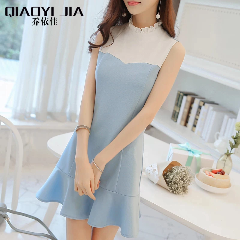 2018 летнее женское милое платье в стиле пэчворк с гофрированной горловиной