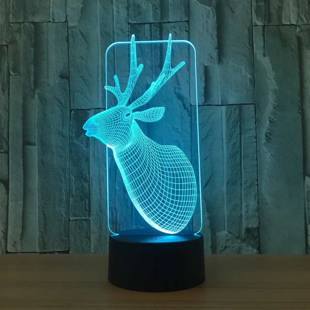 Xmas Deer 3D лампа USB СВЕТОДИОДНЫЙ светильник декор в виде оленя Романтический домашний подарок 7 цветов градиент изменение Фея свет стол Новинка огни