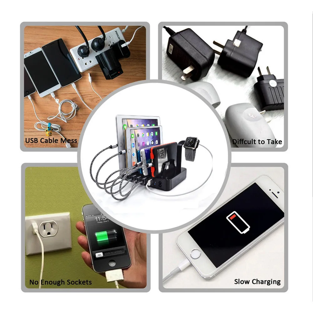 6 портовая зарядная станция с портом для часов 8.8A мульти usb порт зарядное