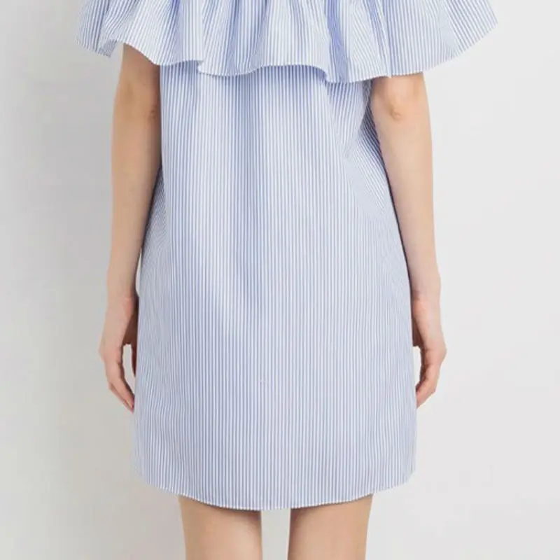 Summer ruffles women mini dress one shoulder straight short sleeve striped beach dresses vestidos WI446 | Женская одежда