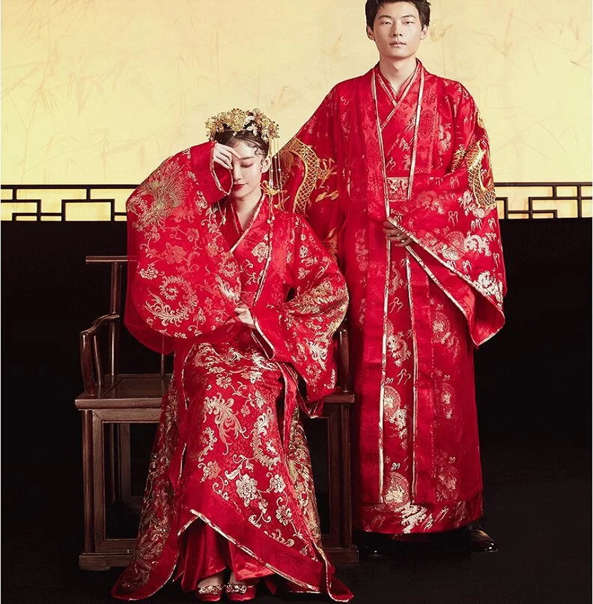 

Standard Ancient China Women Bride Phoenix Dress Men Groom Dragon Robe Tang Dynasty Chinese style Hanfu Wedding Gown Clothing