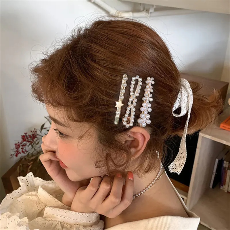 Grace1Set Девушки Элегантные жемчужные заколки для волос женщин Сладкий головной