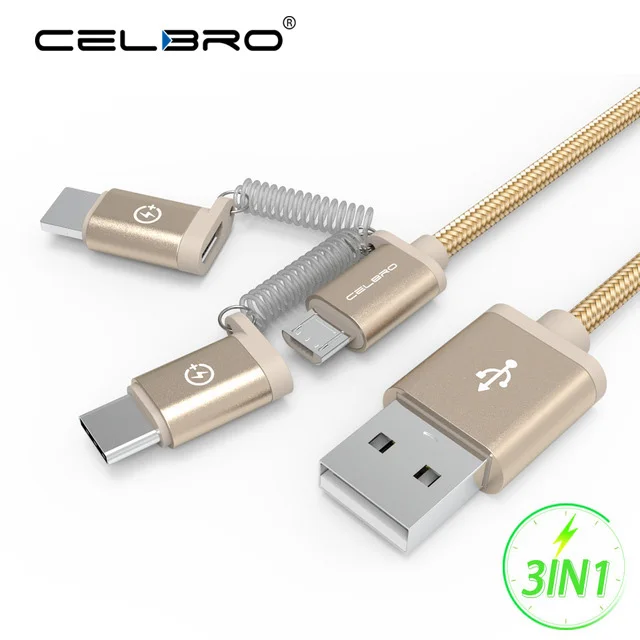 3 в 1 usb type C кабель для зарядки Oppo Meizu LG Android кабели мобильных телефонов USBC MicroUSB