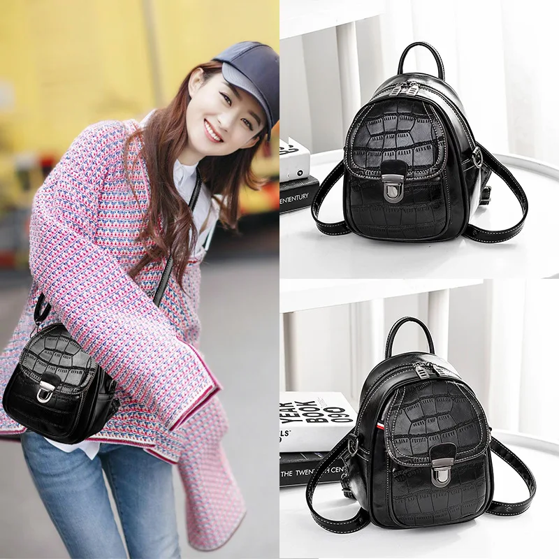 New 2019 Vintage Women's Backpack Alligator PU Leather Preppy Style Students School Bag Fashion Female Girls Small | Багаж и сумки