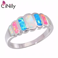 cinily created white blue pink fire opal silve plated wholesale fashion wedding for women jewelry ring size 6 7 8 9 oj6518
