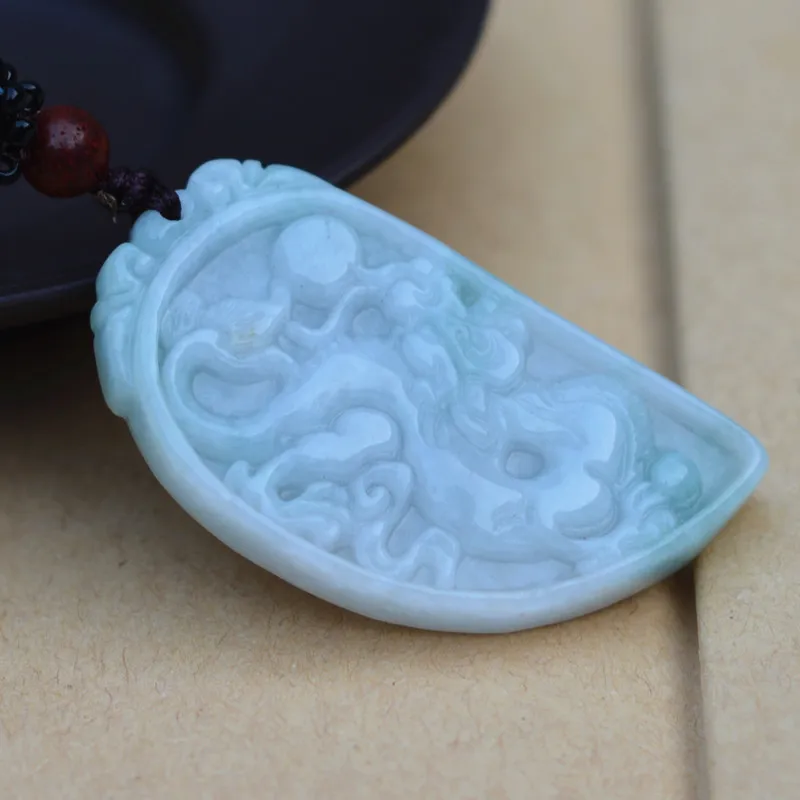 Drop shipping Natural AAA Jadeite Jades Pendant 3D Handmade Carved Chinese Dragon Pendants Amulet Fashion Jewelry+Rope | Украшения и