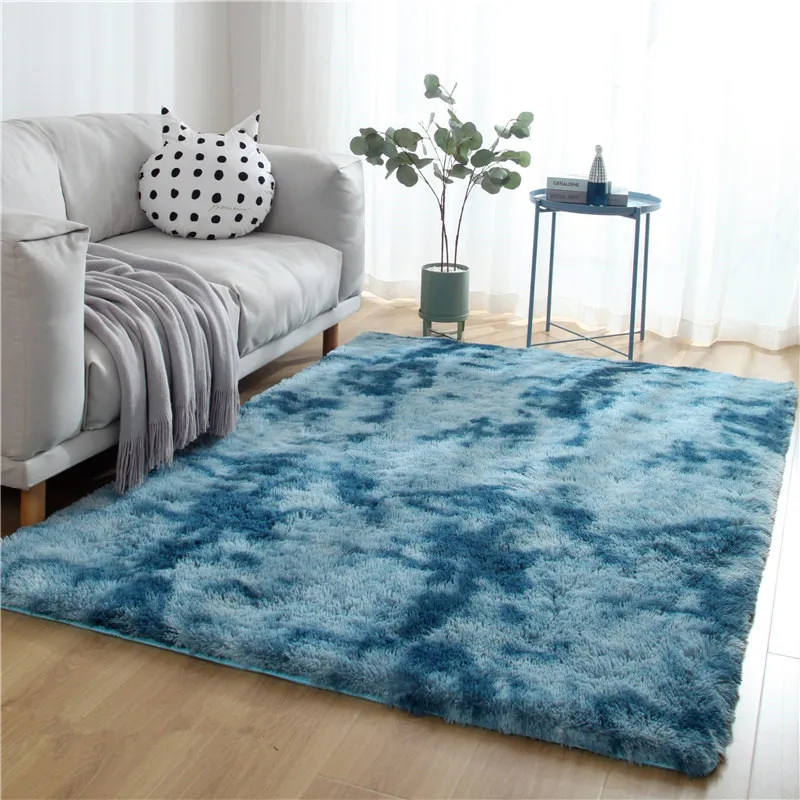 

Mottled tie dyed gradient carpet living room long hair washable mat encryption thickening rug soft and comfortable blanket