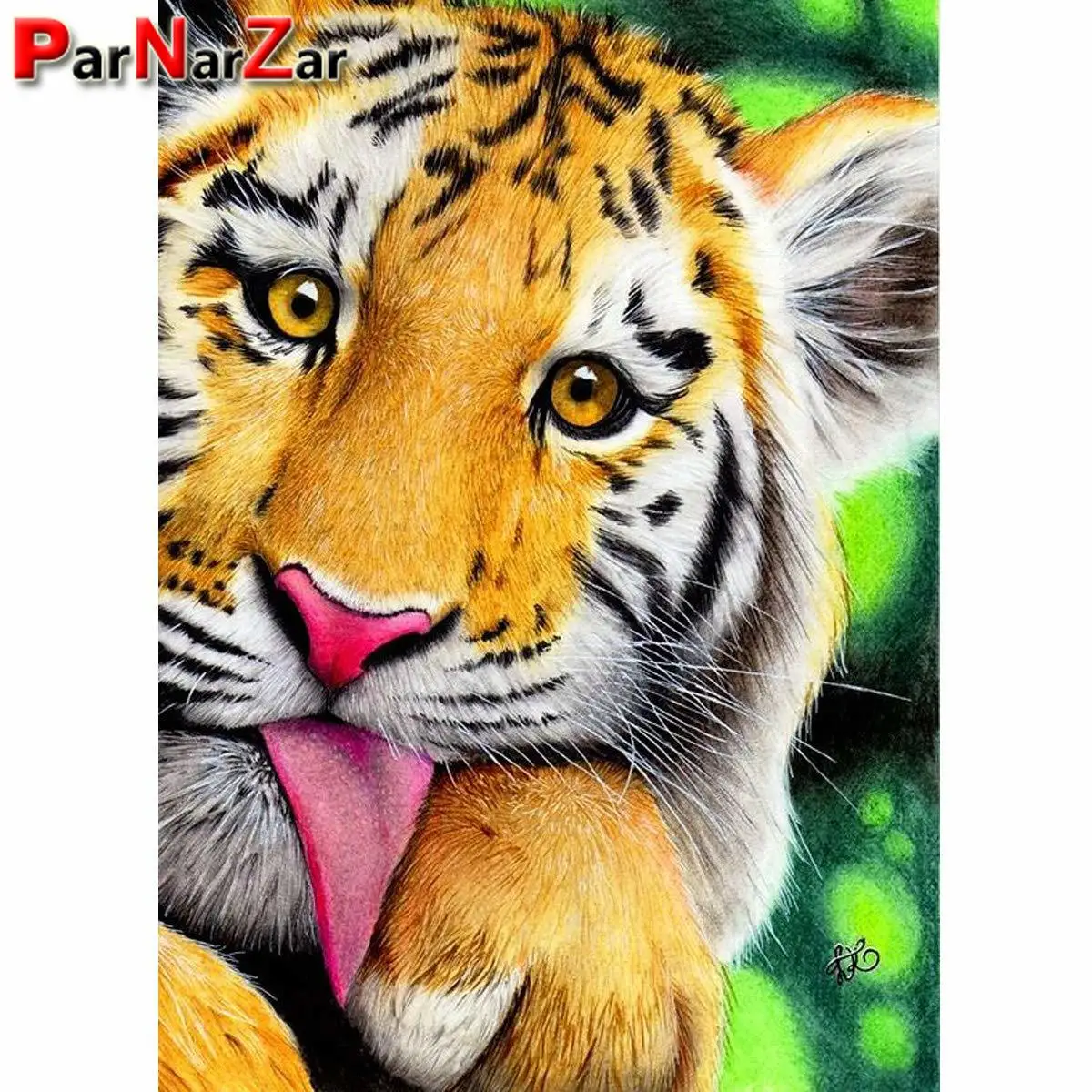 

ParNarZar DIY 5D Diamond Painting Full Square Drill Kits Rhinestone Picture Art Craft for Home Wall Decor Cute Tiger