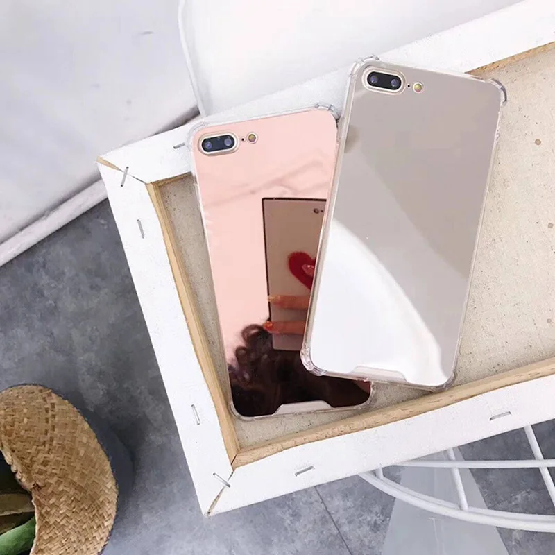 Rose Gold Mirror Anti-knock Case for iPhone X Luxury Hard Cover Coque 6 6S 7 8 Plus Makeup Girl |