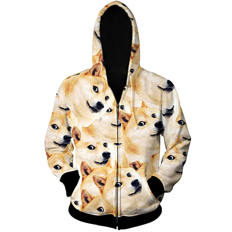 Толстовка на молнии с забавной головой Doge толстовка капюшоном и 3d принтом God Dog