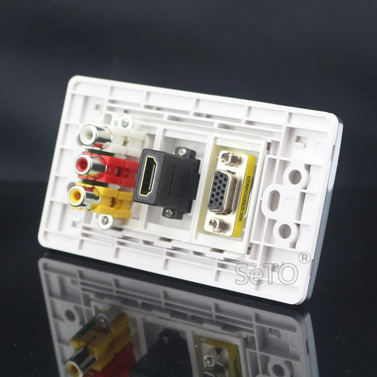 SeTo 120 тип один порт RCA AV аудио+ HDMI+ VGA Панель настенная пластина гнездо Keystone Лицевая панель