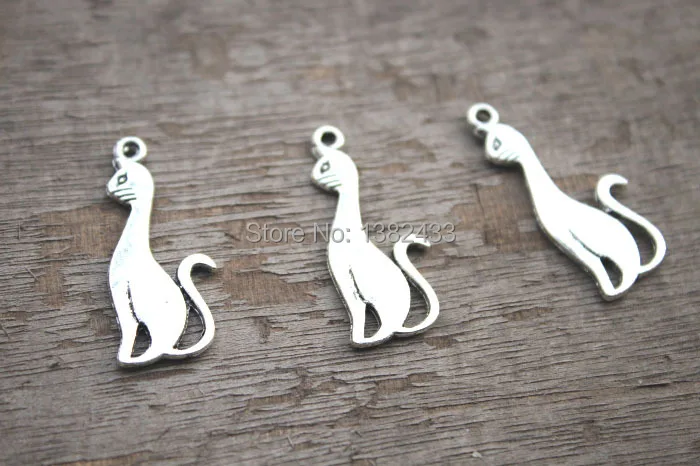 Подвески в виде кота 20 шт., Античные тибетские серебряные подвески, подвески в виде животных 34x13 мм