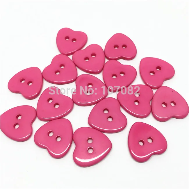 fuchsia 100 шт 15 мм белый/красный/фуксия Смола 2 отверстия Сердце пуговицы для шитья одежда аксессуары кнопка для поделок, скрапбукинга - Цвет: fuchsia