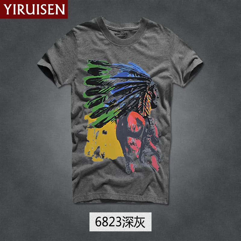 6823 YIRUISEN, брендовая одежда, принт, короткий рукав, футболка для мужчин, хлопок, модный летний топ с круглым вырезом, футболки, мужские S-XXXL - Цвет: 6823
