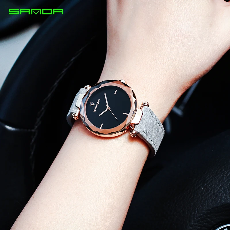 SANDA 218 женские золотые часы из натуральной кожи модные ювелирные изделия наручные