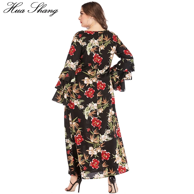 Женское платье-макси с оборками длинным рукавом и цветочным принтом