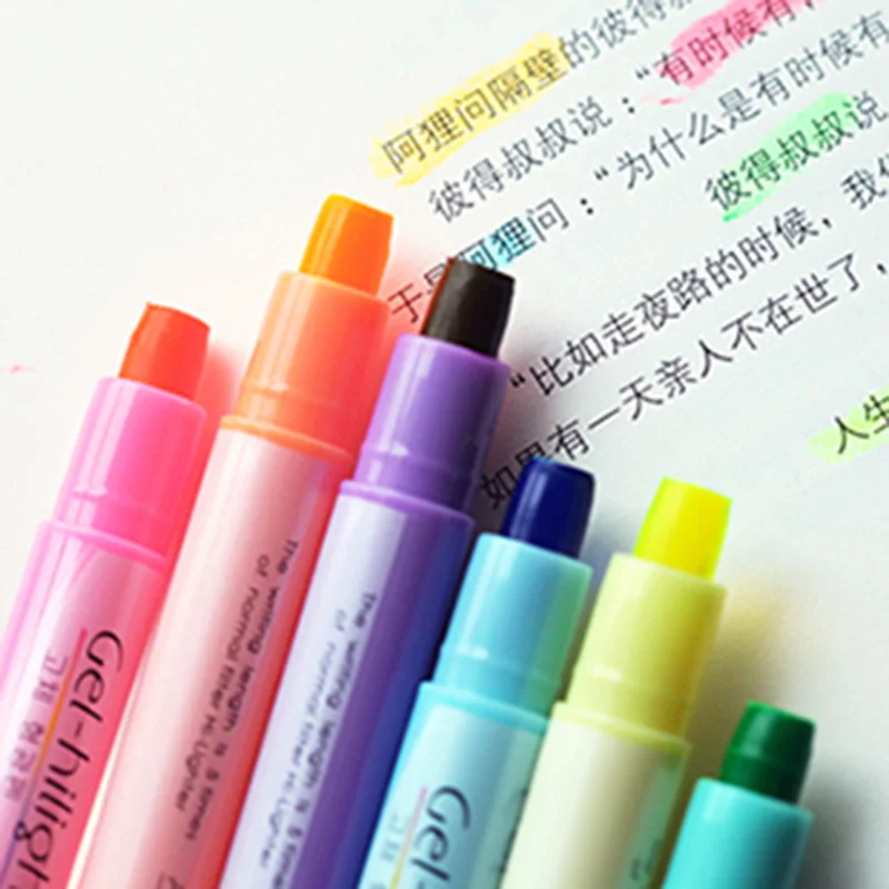 

New 6 colors Highlighter Pen Creative Trends Flat Jelly Solid Marker Pen Colorful Writing Painting Pens Office School Brand Gift